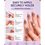 Tea‑Brown Ombre Almond Press‑On Nails, Gentle Nude Long False Nails With Pearls & Rhinestones For Daily & Party
